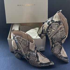Marc Fisher Black and Cream Snakeskin Booties